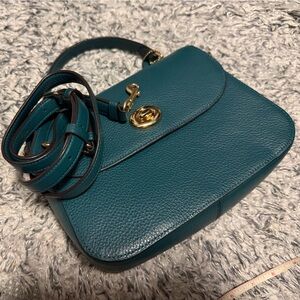 Coach Teal Leather Crossbody Bag with Gold Hardware